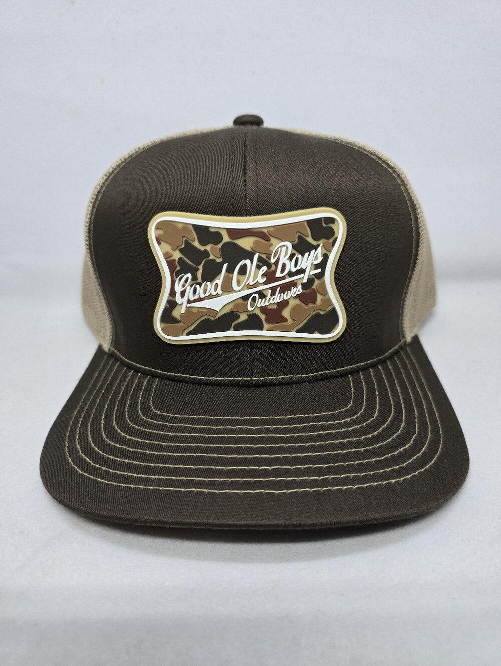 Good Ole Boys Outdoors Brown Trucker Hat Camo Patch Snapback Cap NWT Unisex